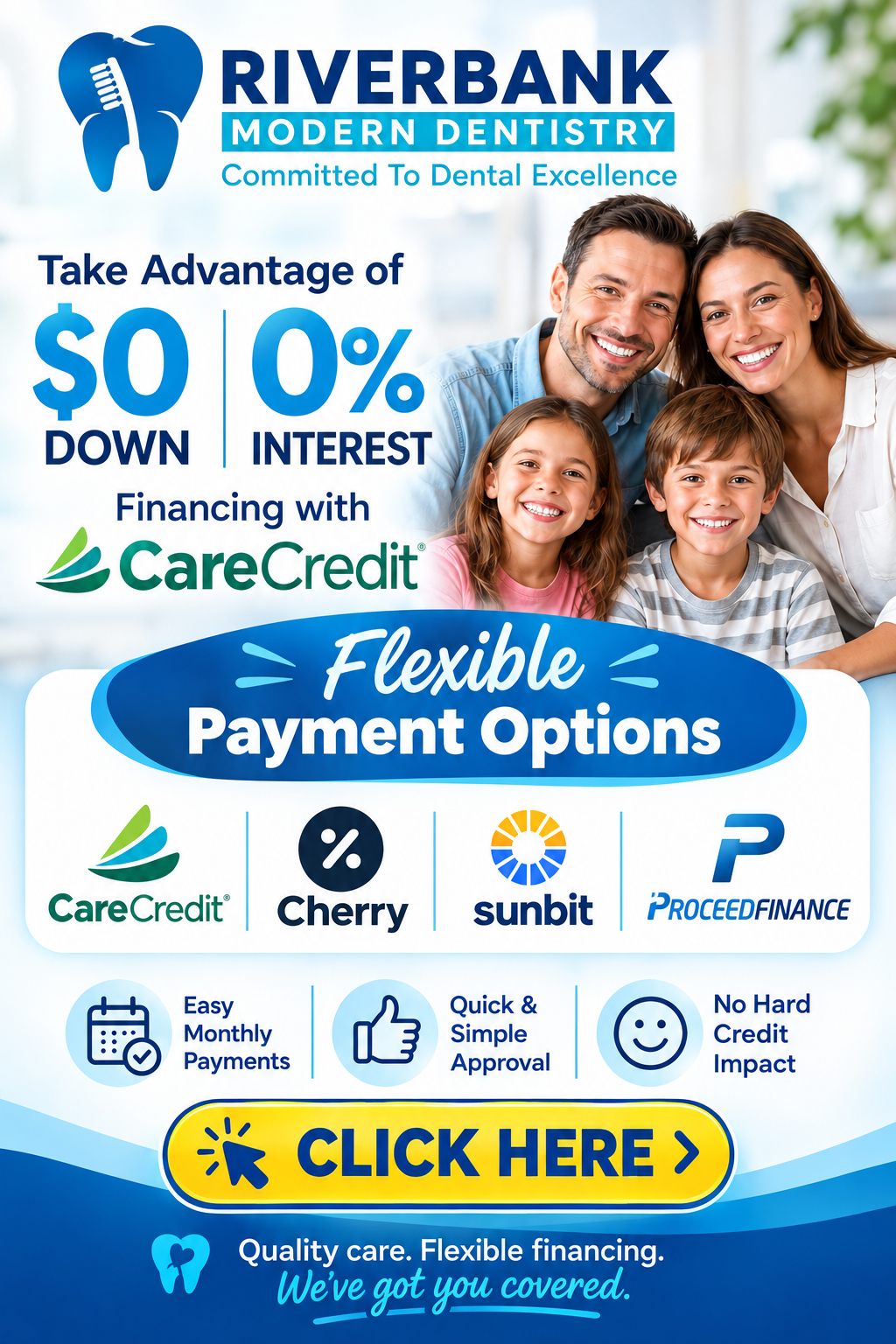 Easy Financing and Payment Plan Options for Dental Treatment at Riverbank Modern Dentistry in Riverbank, CA Easy Financing and Payment Plan Options for Dental Treatment at Riverbank Modern Dentistry in Riverbank, CA