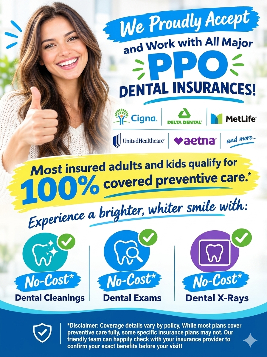 We Accept All PPO Dental Insurances at Riverbank Modern Dentistry practice in Riverbank, CA We Accept All PPO Dental Insurances at Riverbank Modern Dentistry practice in Riverbank, CA